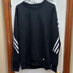 Adidas Men's Black Crewneck with White Sleeve Stripes